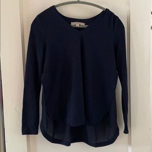 Loft navy long sleeve top with chiffon back